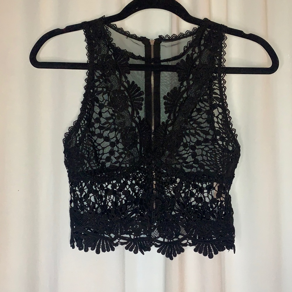 Black Lace Crop Tank